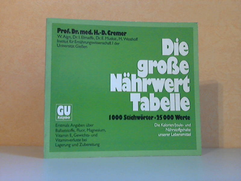 Cremer, H.-D. und Hans Scherz;  Die große Nährwert Tabelle - Die Kalorien/ Joule- und Nährstoffgehalte unserer Lebensmittel 