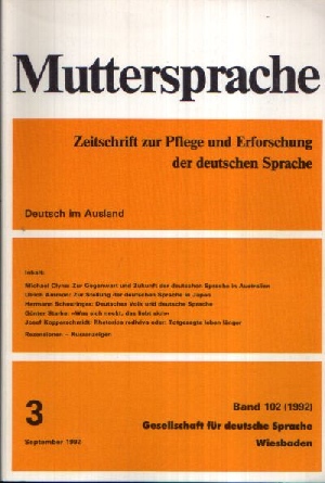 Autorengruppe:  Muttersprache Band 102 Zeitschrift zur Pflege und Erforschung der deutschen Sprache 