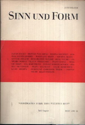 Akademie der Künste der DDR (Herausgeber):  Sinn und Form - Beiträge zur Literatur vierzigstes Jahr / 1988 / viertes Heft 