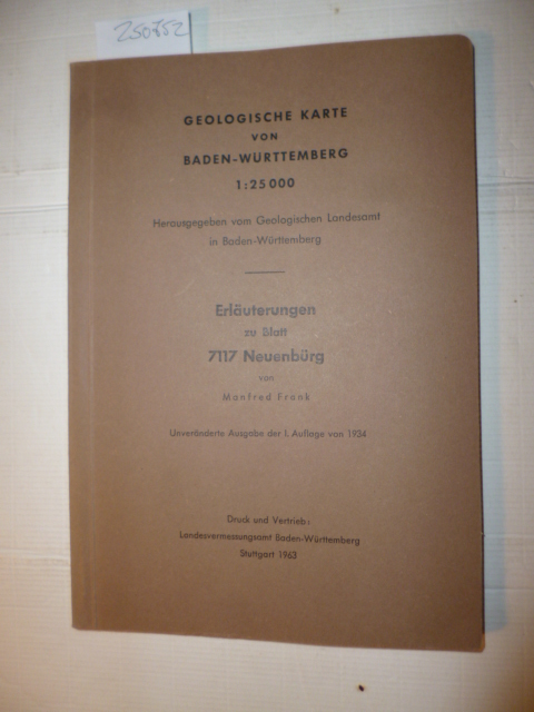 M. Frank  Geologische Karte von Baden Württemberg 1:25000 - Erläuterungen zu Blatt 7117 Neuenbürg 