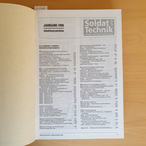   Soldat und Technik. 1996 (39. Jhg. Heft 1-12): Zeitschrift für Streitkräfte, Wehrtechnik, Rüstung und Logistik. 