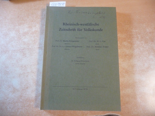 Bringemeier, Martha und Matthias Zender Günter Wiegelmann, u.a. (Hrsg.)  Rheinisch-westfälische Zeitschrift für Volkskunde. 32/33. Jahrgang, 1987/88 Heft 1-4. 