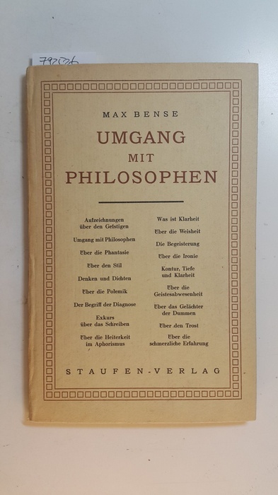 Bense, Max  Umgang mit Philosophen : Essays 