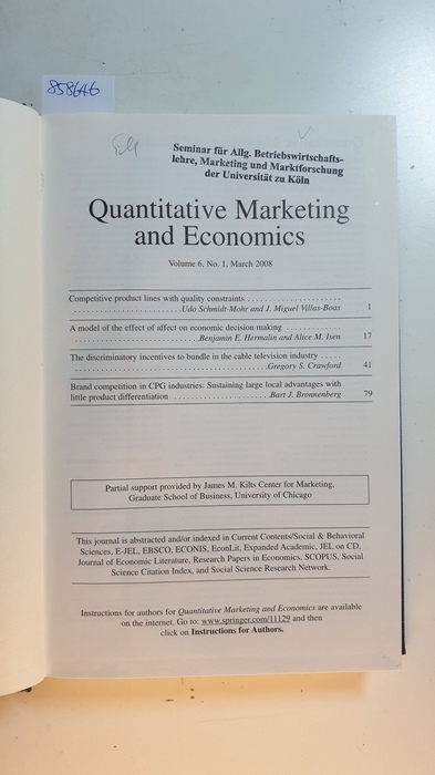 Diverse  Quantitative Marketing and Economics. Vol. 6, 2008 Komplett. 