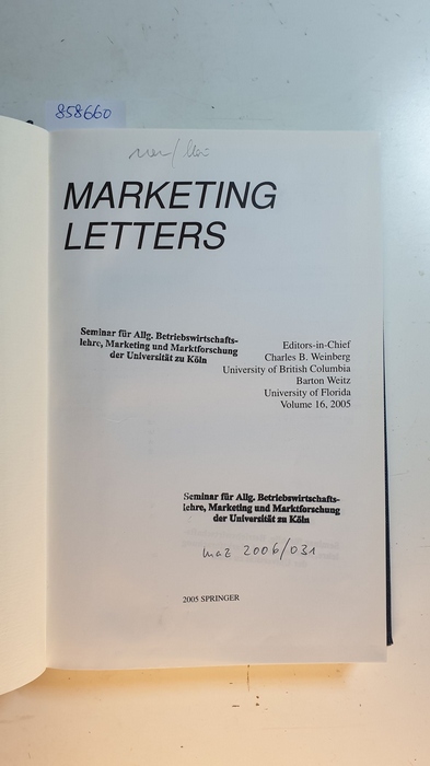 Diverse  Marketing Letters. A journal of Research in Marketing Vol. 16, 2005 Komplett. 