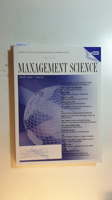 Diverse  Management science : journal of the Institute for Operations Research and the Management Sciences. Vol. 62, Nr. 1., 2016 