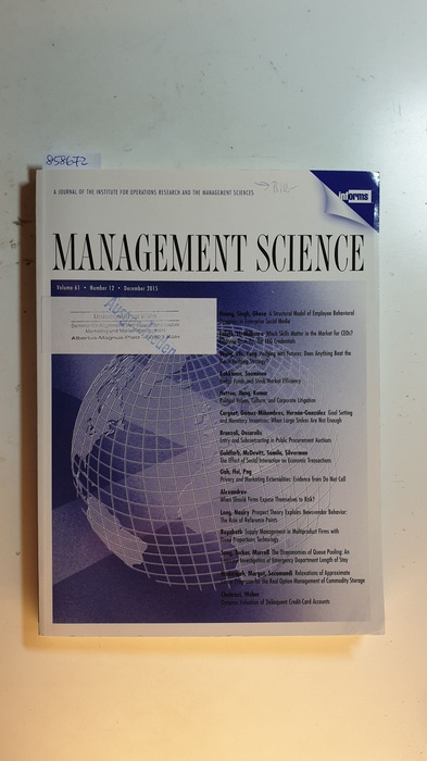 Diverse  Management science : journal of the Institute for Operations Research and the Management Sciences. Vol. 61, Nr. 12., 2015 
