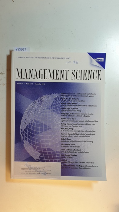 Diverse  Management science : journal of the Institute for Operations Research and the Management Sciences. Vol. 61, Nr. 11., 2015 