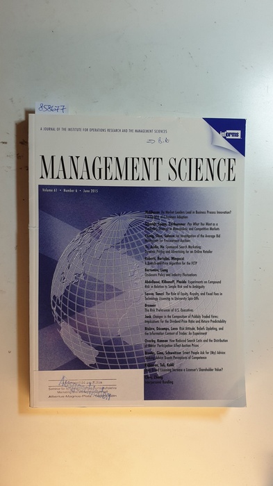 Diverse  Management science : journal of the Institute for Operations Research and the Management Sciences. Vol. 61, Nr. 6., 2015 