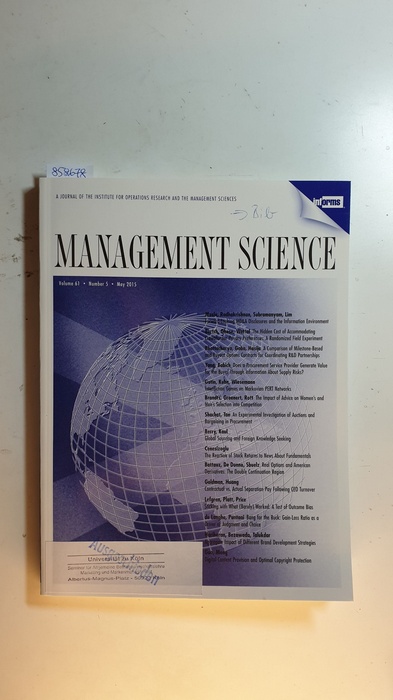 Diverse  Management science : journal of the Institute for Operations Research and the Management Sciences. Vol. 61, Nr. 5., 2015 
