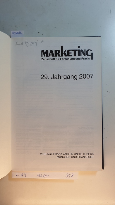 Diverse  Marketing, Zeitschrift für Forschung und Praxis. 29 Jahrgang 2007 Komplett 