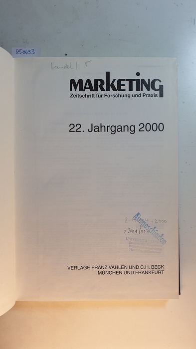 Diverse  Marketing, Zeitschrift für Forschung und Praxis. 22 Jahrgang 2000 Komplett 