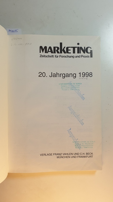 Diverse  Marketing, Zeitschrift für Forschung und Praxis. 20 Jahrgang 1998 Komplett 