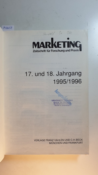 Diverse  Marketing, Zeitschrift für Forschung und Praxis. 17 uns 18 Jahrgang 1995/1996 Komplett 