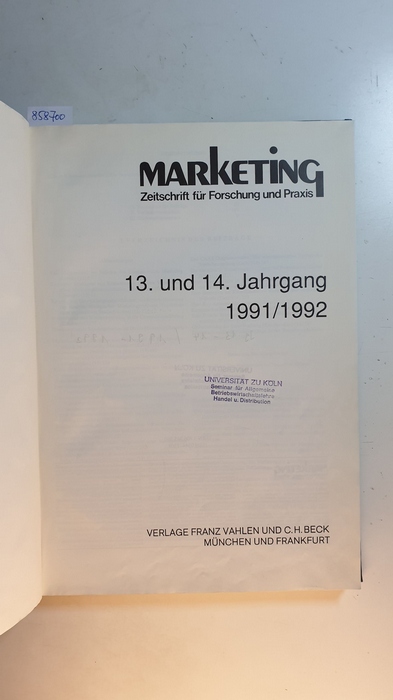 Diverse  Marketing, Zeitschrift für Forschung und Praxis. 13 und 14 Jahrgang 1991/1992 Komplett 