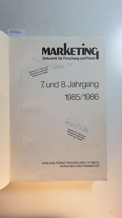 Diverse  Marketing, Zeitschrift für Forschung und Praxis. 7 und 8 Jahrgang 1985/1986 Komplett 
