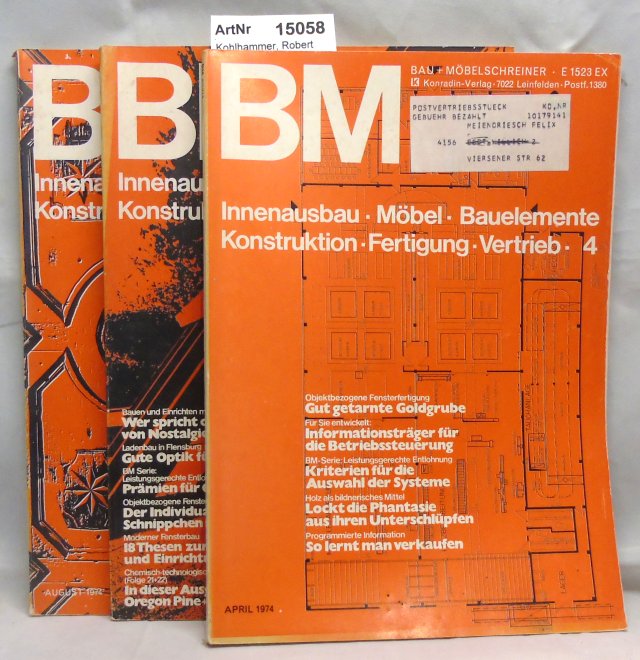 Kohlhammer, Robert und Konrad (Hrsg.)  Bau + Möbelschreiner 1974. 3 Monatshefte 
