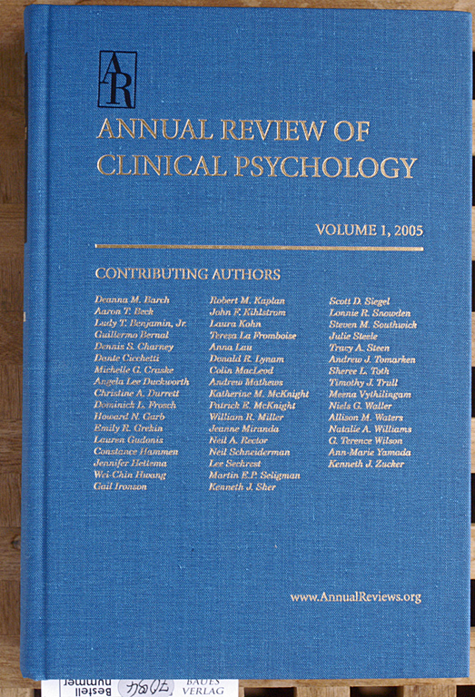 Nolen-Hoeksema, Susan, Tyrone D. Cannon and Thomas Widiger.  Annual Review of Clinical Psychology Volume 1. 