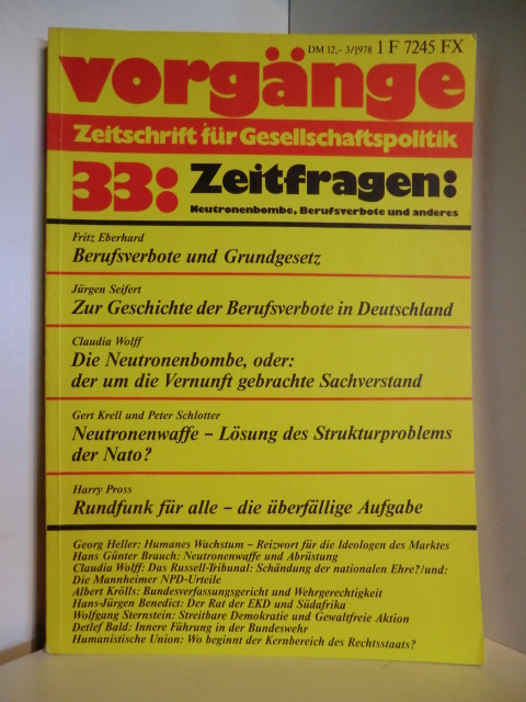 Autorenteam  Vorgänge. Zeitschrift für Gesellschaftspolitik. 3/1978. 33: Zeitfragen 