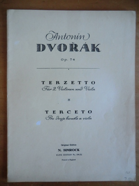 Dvorak, Antonin:  Terzetto für 2 Violinen und Viola Opus 74 - Terceto pro droje housle a violu. Elite Edition No. 596 (S) 