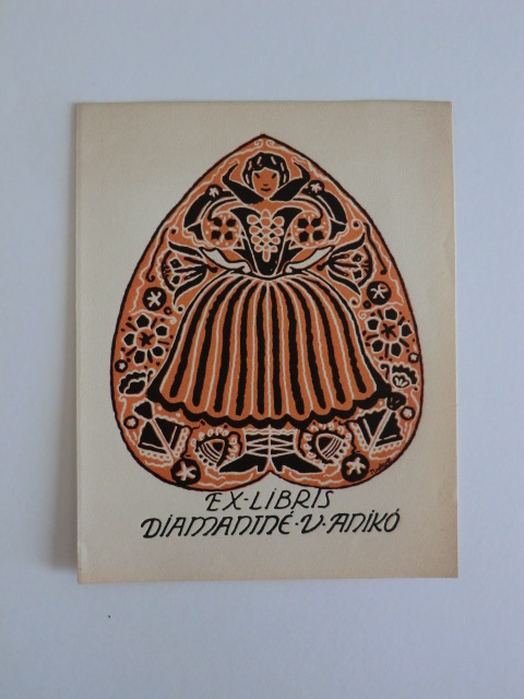 Kata, Kantor (New York):  Exlibris für Diamaniné V. Anikó. Folkloristisches Frauenmotiv 
