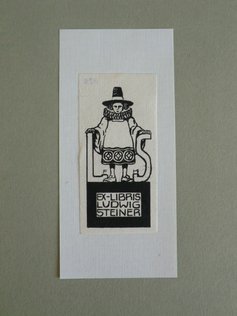 Klee, Fritz:  Exlibris für Ludwig Steiner. Motiv: Männliche Gestalt mit Hut und Halskrause 