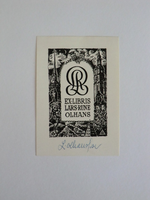 Olhans, Lars-Rune:  Exlibris Lars-Rune Olhans [Eigenblatt]. Signiert 