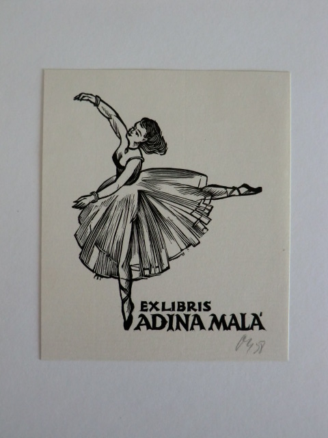 Ott, Herbert:  Exlibris für Adina Mala. Motiv: Ballerina. Signiert 