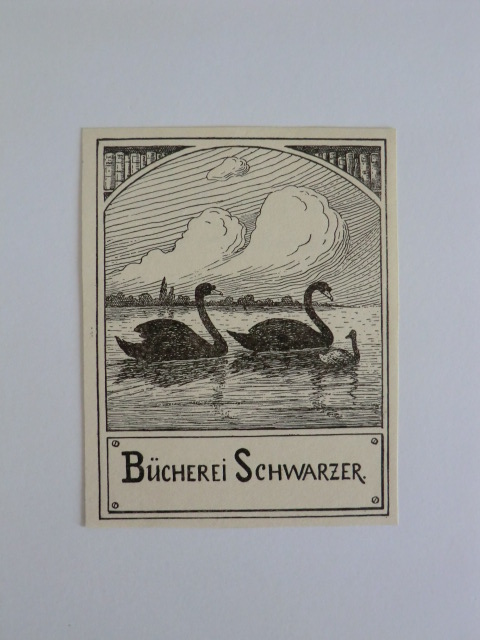 Reichardt, J. H. (Halle an der Saale):  Exlibris für Bücherei Schwarzer. Motiv: Schwäne 