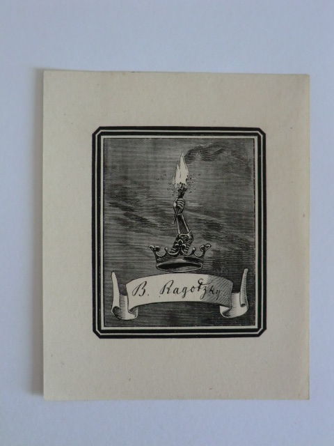 Unbekannter Künstler:  Exlibris B. Ragotzky. Motiv: Krone und Arm mit Fackel in der Hand 