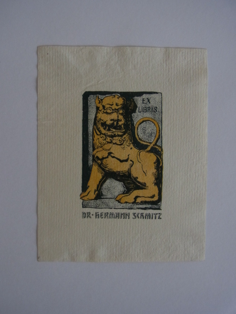 Unbekannter Künstler:  Exlibris für Dr. Hermann Schmitz. Motiv: Fabelwesen oder Raubkatze 