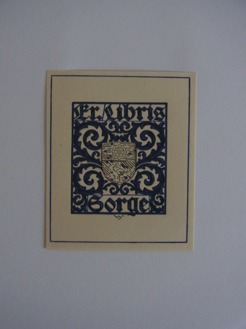 Unbekannter Künstler, wahrscheinlich monogrammiert mit WS:  Exlibris Sorge. Ornamentales Motiv mit Wappen 