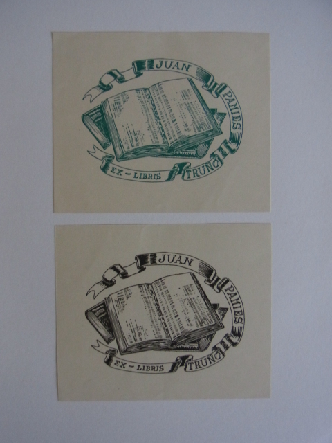 Unbekannter Künstler:  Exlibris Juan Pamies Truñó. Zwei Blatt-Varianten 