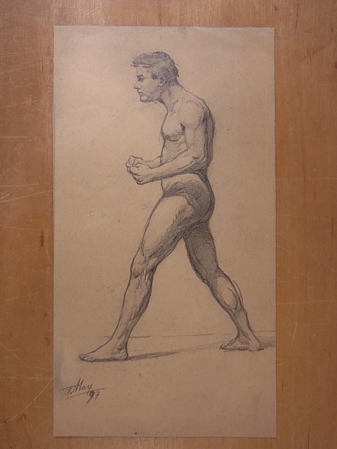 May, Ferdinand (1879 - 1962):  Ferdinand May. Zeichnung. Akademische männliche Aktstudie. Bleistift auf Papier. Signiert 