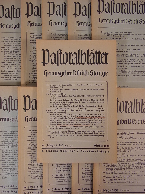 Stange, D. Erich (Hrsg.):  Pastoralblätter für Predigt, Seelsorge und kirchliche Unterweisung. Der vollständige 81. Jahrgang 1938 / 1939 in 11 Heften, davon ein Doppelheft 