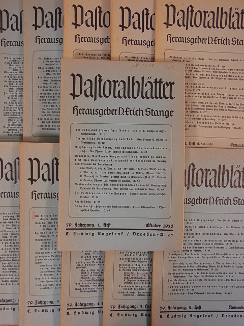 Stange, D. Erich (Hrsg.):  Pastoralblätter für Predigt, Seelsorge und kirchliche Unterweisung. Der vollständige 79. Jahrgang 1936 / 1937 in 11 Heften, davon ein Doppelheft 
