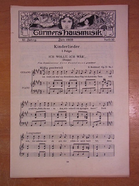 Der Türmer:  Türmers Hausmusik. IX. Jahrgang, Heft 10, Juli 1909. Kinderlieder I. Folge 