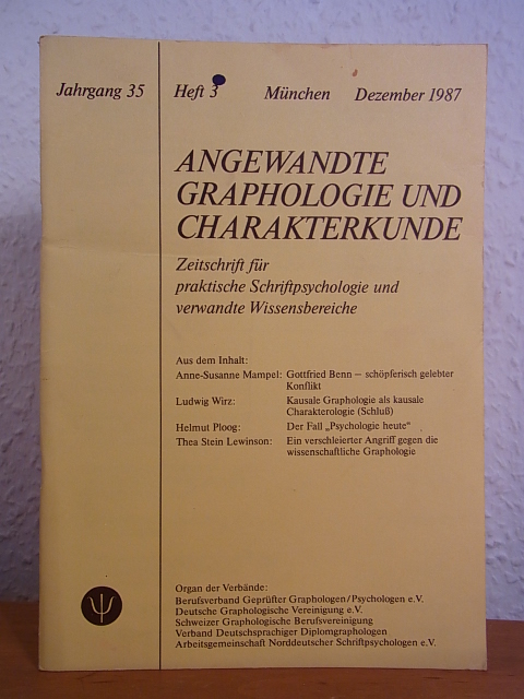 Ploog, Dr. Helmut (Hrsg.):  Angewandte Graphologie und Charakterkunde. Zeitschrift für praktische Schriftpsychologie und verwandte Wissensbereiche. Heft 3, Dezember 1987 