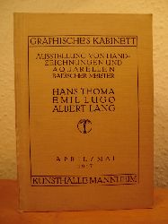 Graphisches Kunstkabinett Kunsthalle Mannheim  Ausstellung von Handzeichnungen und Aquarellen Badischer Meister April / Mai 1917. Hans Thoma, Emil Lugo, Albert Lang 