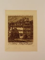 Bhm, Josef [Joseph Boehm]:  Exlibris fr Ernst Unger. Motiv: Haus. Darber Schriftzug: David Friedrich Vogt 1788 - 1863 