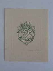 Kronburg, Sascha:  Exlibris fr Ilonka Dry. Motiv: Herz mit Blumen und Eigner-Monogramm. Signiert 