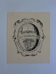 Zirngibl, Johannes A.:  Exlibris fr Johannis Spies de Lindenberg ad Buchloe. Motiv: Wappen mit Buch, Kornbund und Sichel 