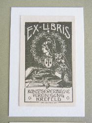 Wimmer, Franz:  Exlibris fr Kunstgewerbliche Vereinigung Krefeld: Motiv: Antiker Krieger, Wappen, Eule und Bcher 