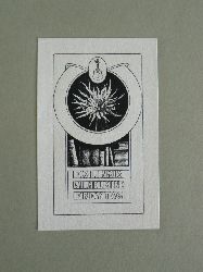 Hbbe, J. G.:  Exlibris fr Wilhelmine Freytag. Motiv: Blte unter Wappen, darunter Bcher 