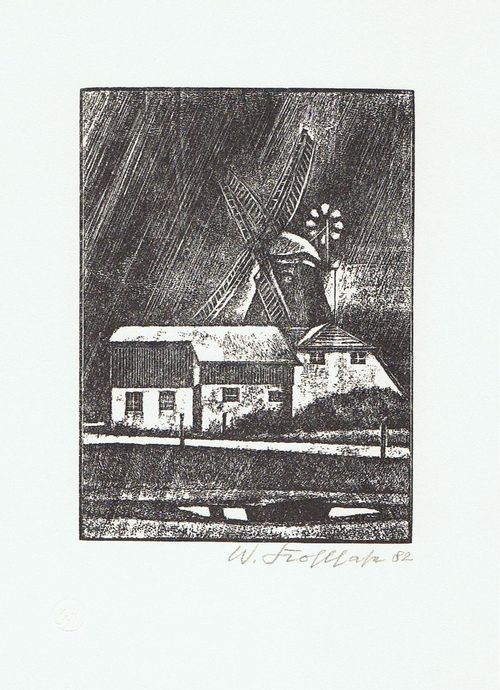 Kohlhase, Walther  Windmühle. Original-Graphik signiert 