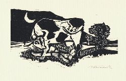 Kleinschmidt, Peter  Die geduldige Kuh. Original-Graphik signiert 