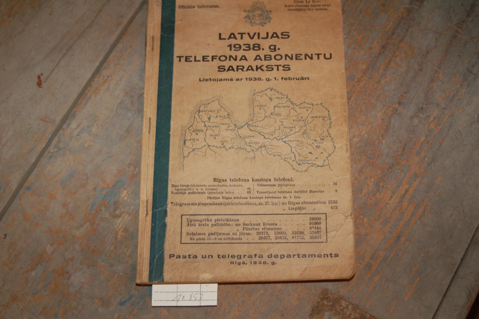 "."  Latvijas 1939 g. Telefona Abonentu Saraksts lietojams ar 1938 g. 1. F 