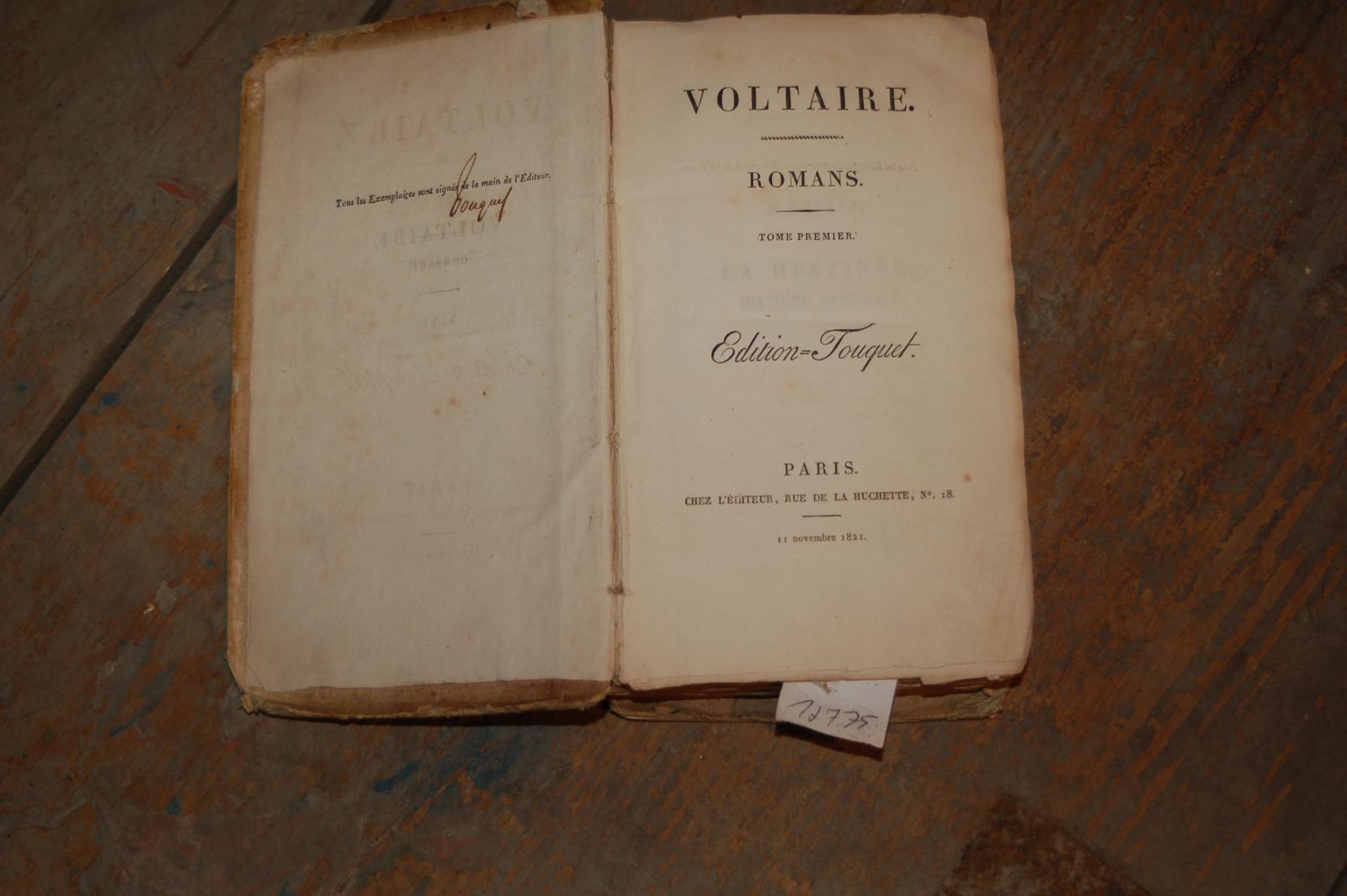 Voltaire  Romans  tome premier  Edition Touquet (mit handschriftlicher Signatur vom Herausgeber) 