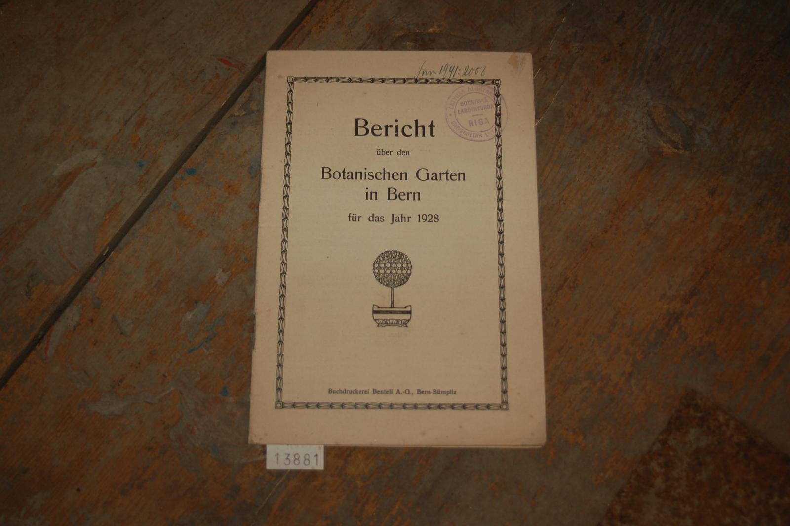 .  Bericht über den Botanischen Garten in Bern für das Jahr 1928 