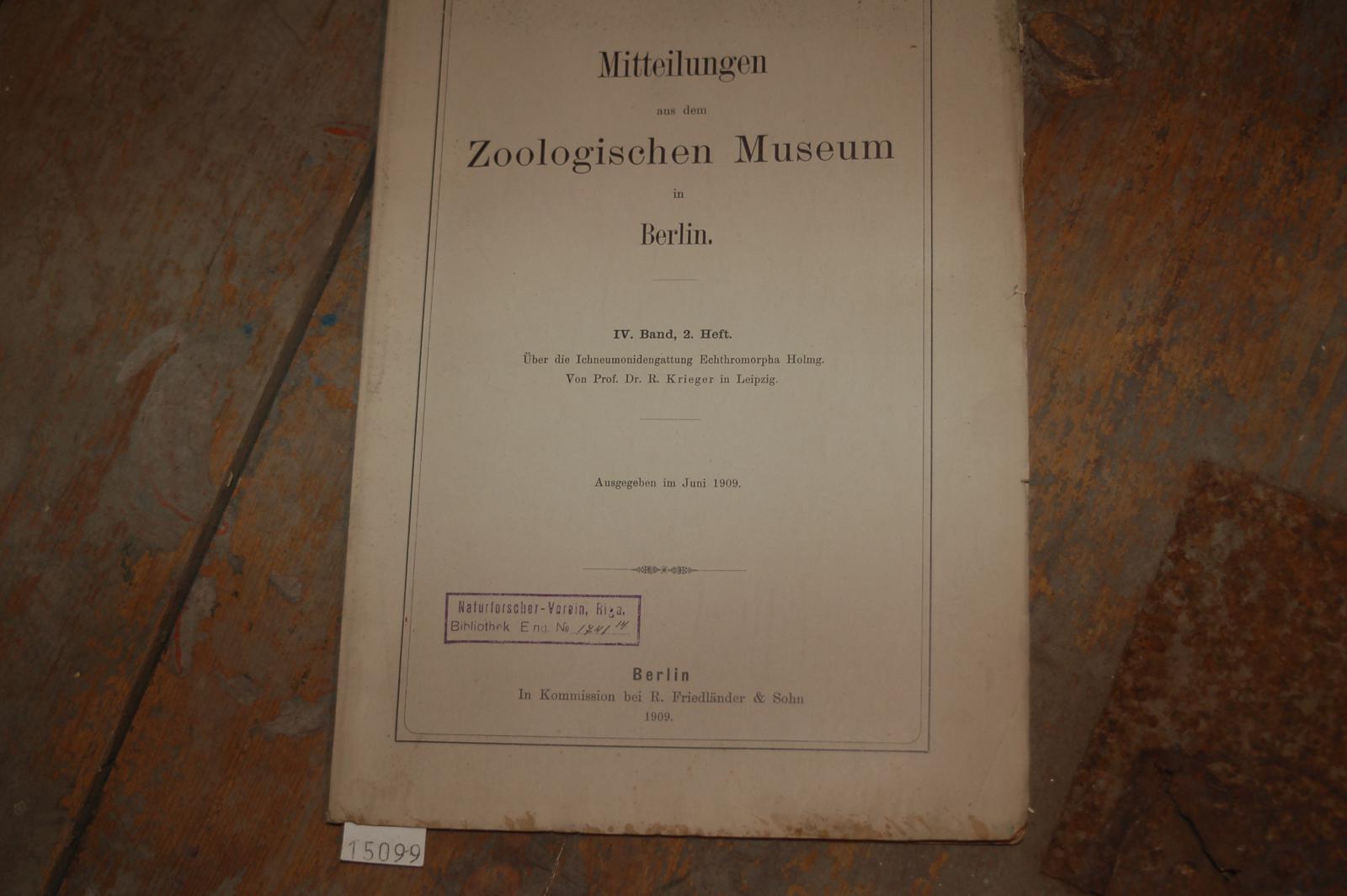 Zeitschrift  Mitteilungen aus dem zoologischen Museum in Berlin 4. Band 2. Heft   Über die Ichneumonidengattung Echthromorpha Holmg. 
